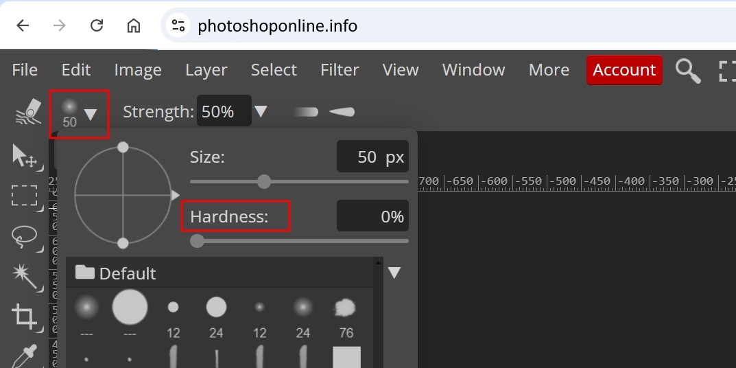 Đặt Hardness (độ cứng) thành 0%