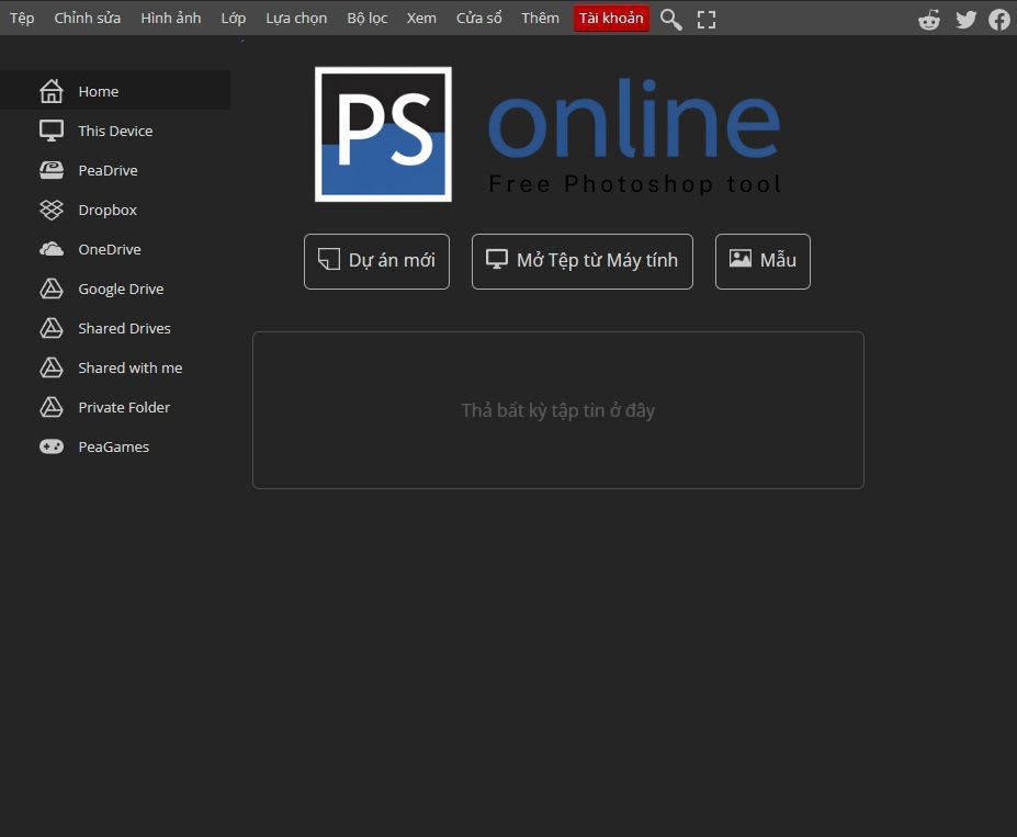 không gian làm việc chính photoshoponline