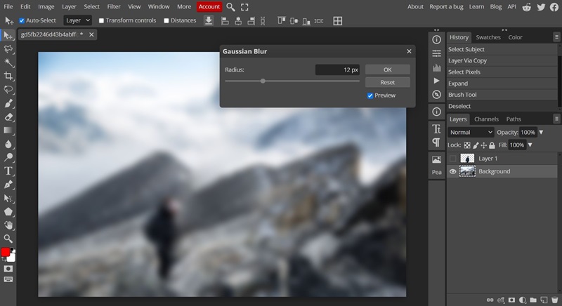 Làm Mờ Nền Ảnh Trực Tuyến với PhotoshopOnline.info (Blur the image background) 2 tắt đối tượng và làm mờ nền