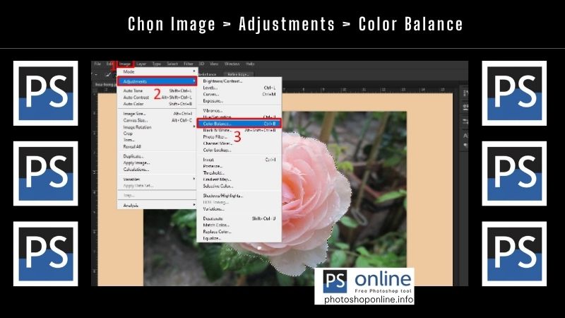Chọn Image _ Adjustments _ Color Balance