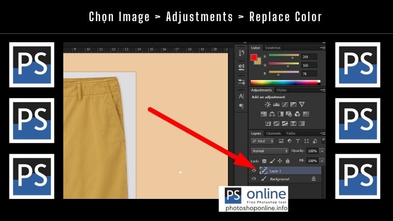 Chọn Image → Adjustments → Replace Color