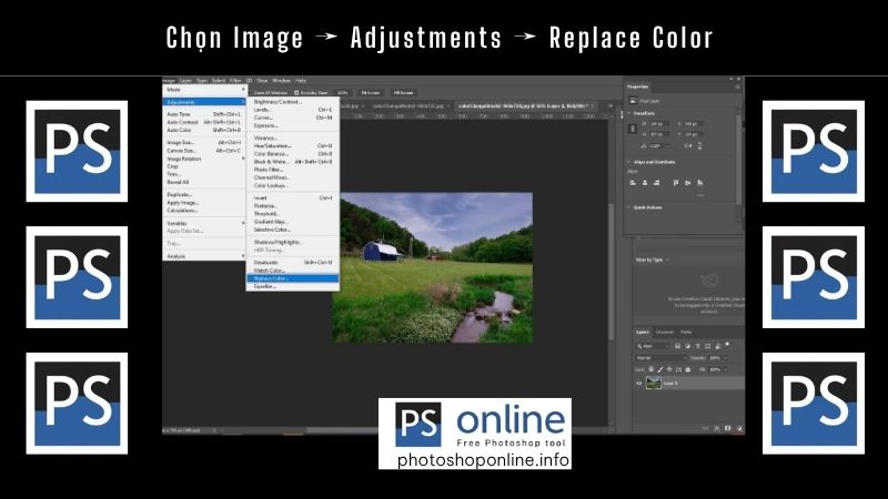 Chọn Image → Adjustments → Replace Color