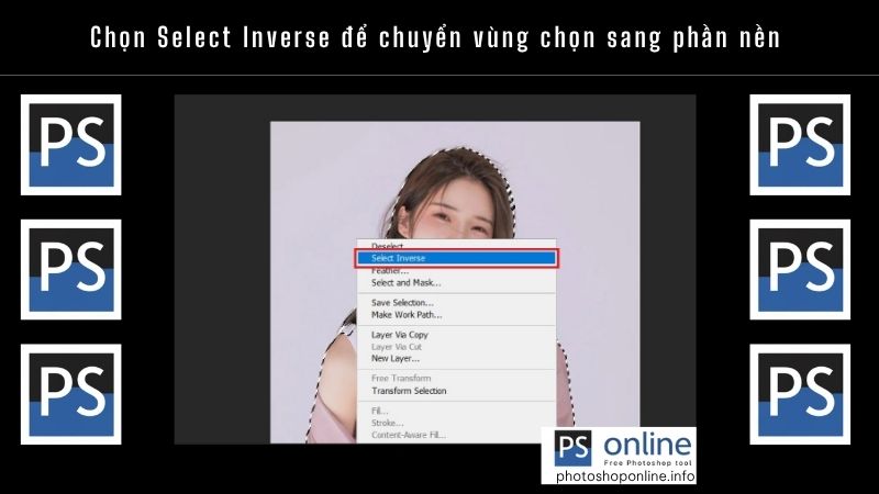 Cách đổi màu nền trong Photoshop mà ai cũng làm được chỉ sau 5 phút 10 Chọn Select Inverse để chuyển vùng chọn sang phần nền