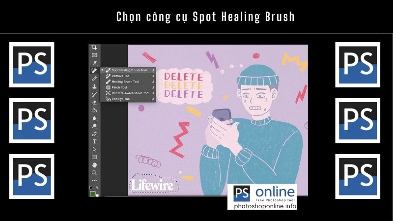 Hướng dẫn xóa chữ trong Photoshop chuẩn chỉnh chỉ trong 3 phút 2 Chọn công cụ Spot Healing Brush
