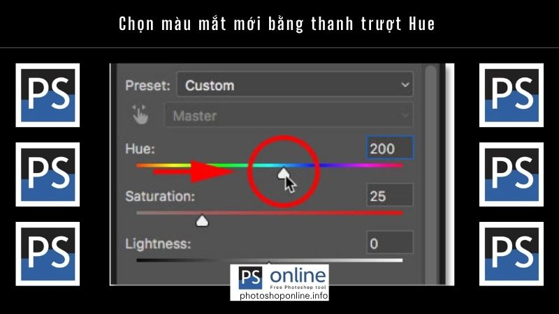 Chọn màu mắt mới bằng thanh trượt Hue