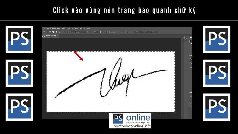 Click vào vùng nền trắng bao quanh chữ ký