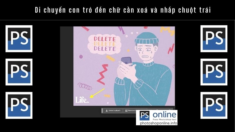 Hướng dẫn xóa chữ trong Photoshop chuẩn chỉnh chỉ trong 3 phút 3 Di chuyển con trỏ đến chữ cần xoá và nhấp chuột trái
