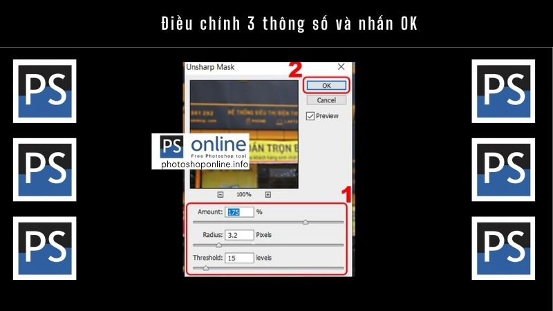 Điều chỉnh 3 thông số và nhấn OK