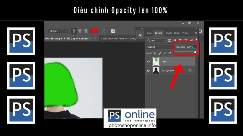 Điều chỉnh Opacity lên 100%