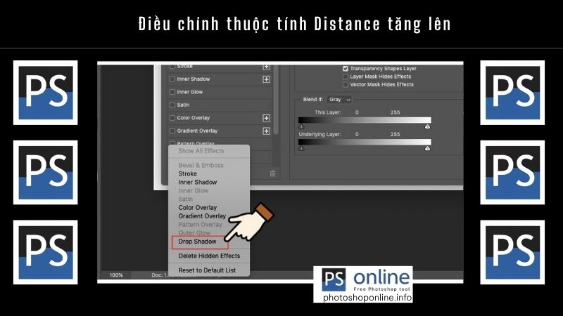 Điều chỉnh thuộc tính Distance tăng lên