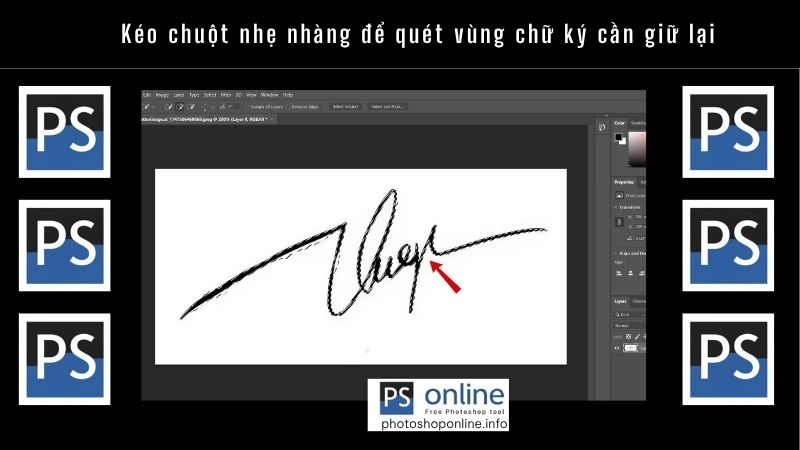 Kéo chuột nhẹ nhàng để quét vùng chữ ký cần giữ lại