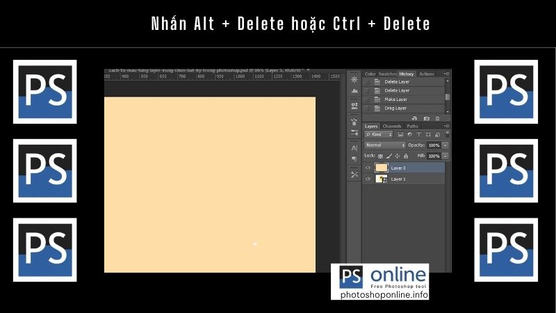 Hướng dẫn chi tiết cách tô màu và đổ màu trong Photoshop đơn giản, dễ thực hiện 5 Nhấn Alt + Delete hoặc Ctrl + Delete