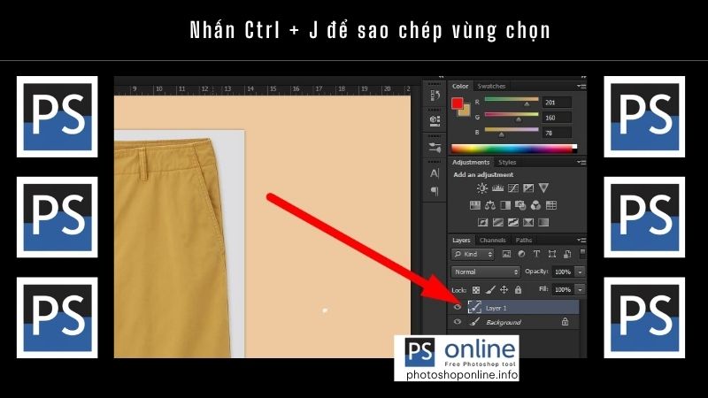 Nhấn Ctrl + J để sao chép vùng chọn