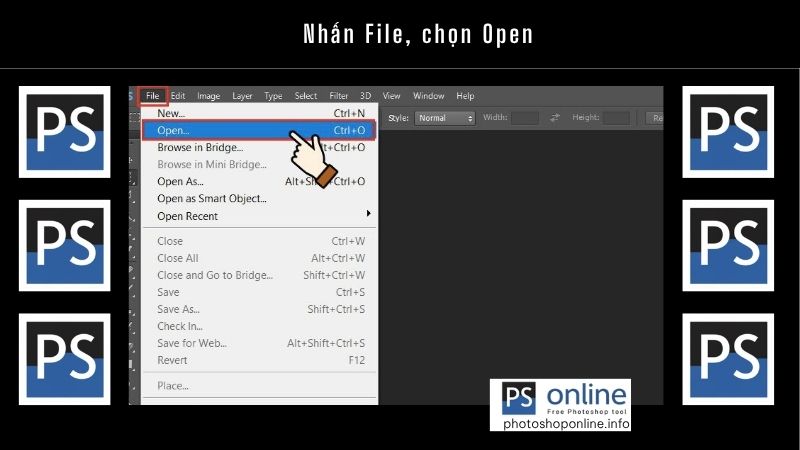 Nhấn File, chọn Open