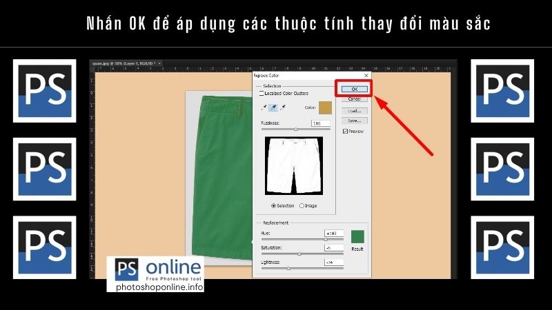 Nhấn OK để áp dụng các thuộc tính thay đổi màu sắc