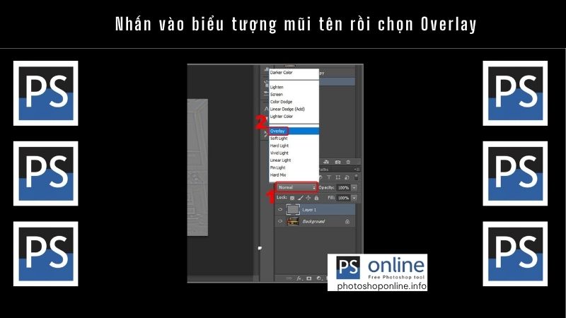 Nhấn vào biểu tượng mũi tên rồi chọn Overlay