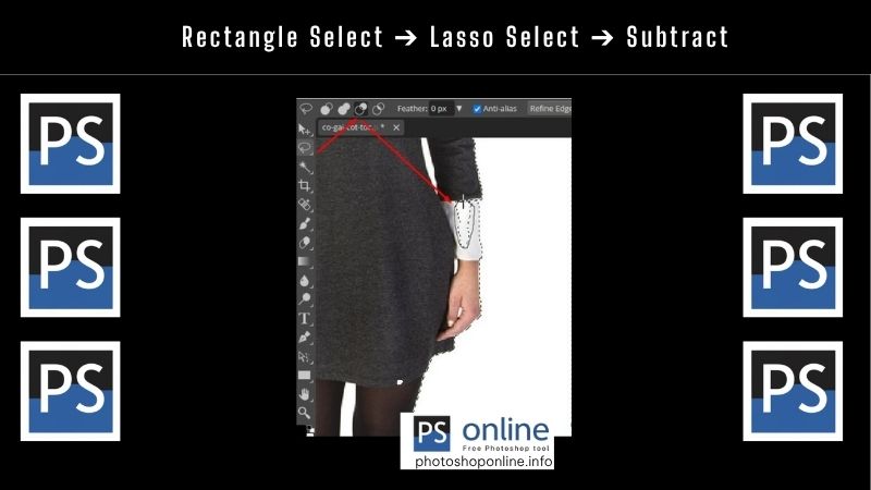 Hướng Dẫn Xóa Nền Ảnh Bằng Photoshop Online Nhanh Chóng, Dễ Dàng 5 Rectangle Select ➔ Lasso Select ➔ Subtract