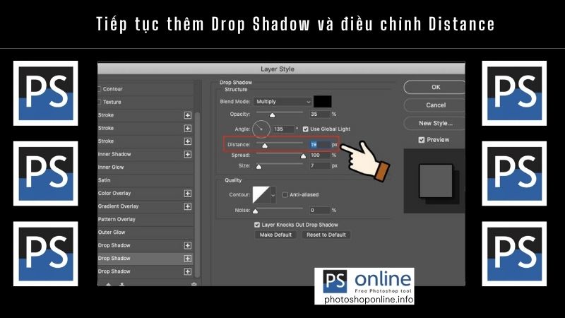 Tiếp tục thêm Drop Shadow và điều chỉnh Distance