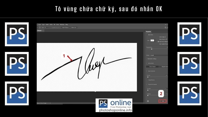 Tô vùng chứa chữ ký, sau đó nhấn OK