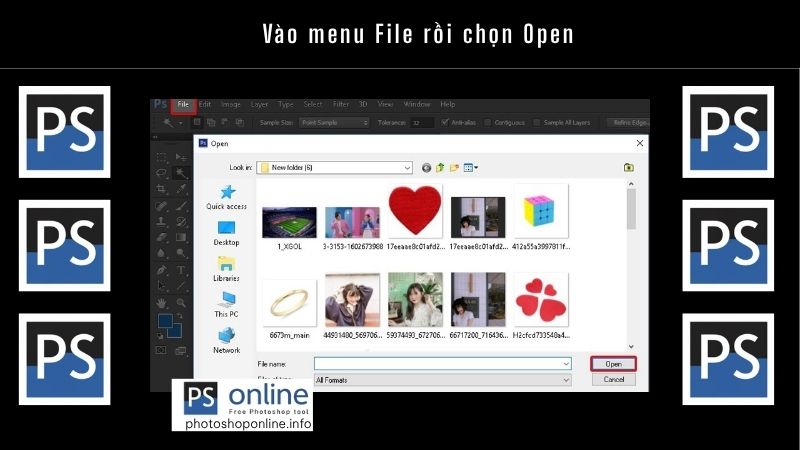 Vào menu File rồi chọn Open