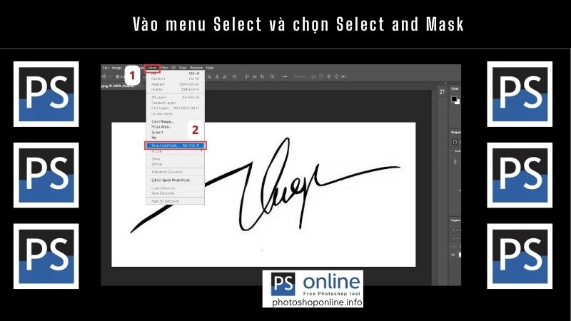 Vào menu Select và chọn Select and Mask