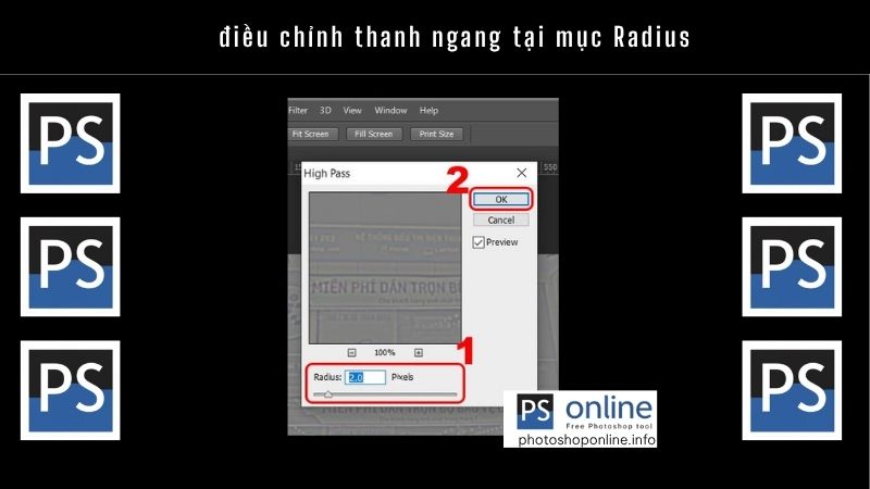 Điều chỉnh thanh ngang tại mục Radius